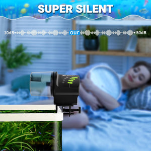 Fish tank with a super silent device and a person sleeping in the background at Pet Servo