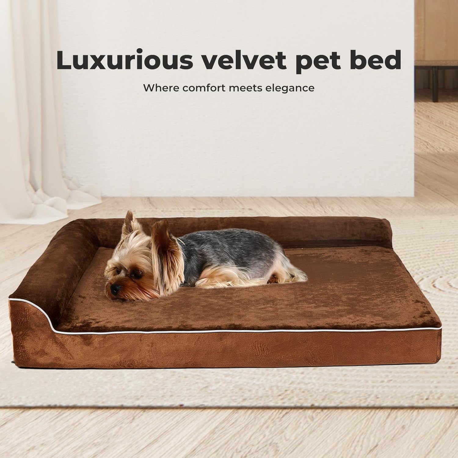PaWz L-Shape Neck Support Velvet Orthopedic Dog Bed Sofa for Medium Dogs (Coffee) at Pet Servo