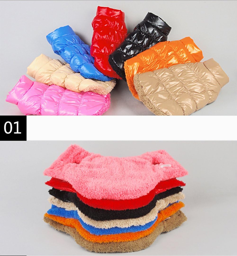 Stacks of colorful puffer jackets on a gray background at Pet Servo