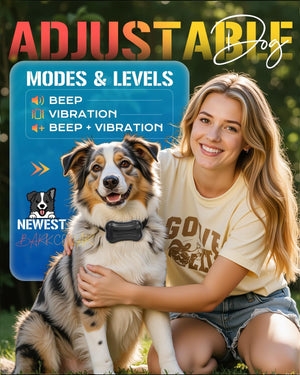 Woman holding a dog with product features displayed on screen at Pet Servo