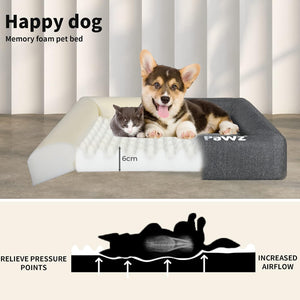 Memory foam pet bed with a dog and cat on it, featuring the brand 'Pawz' at Pet Servo