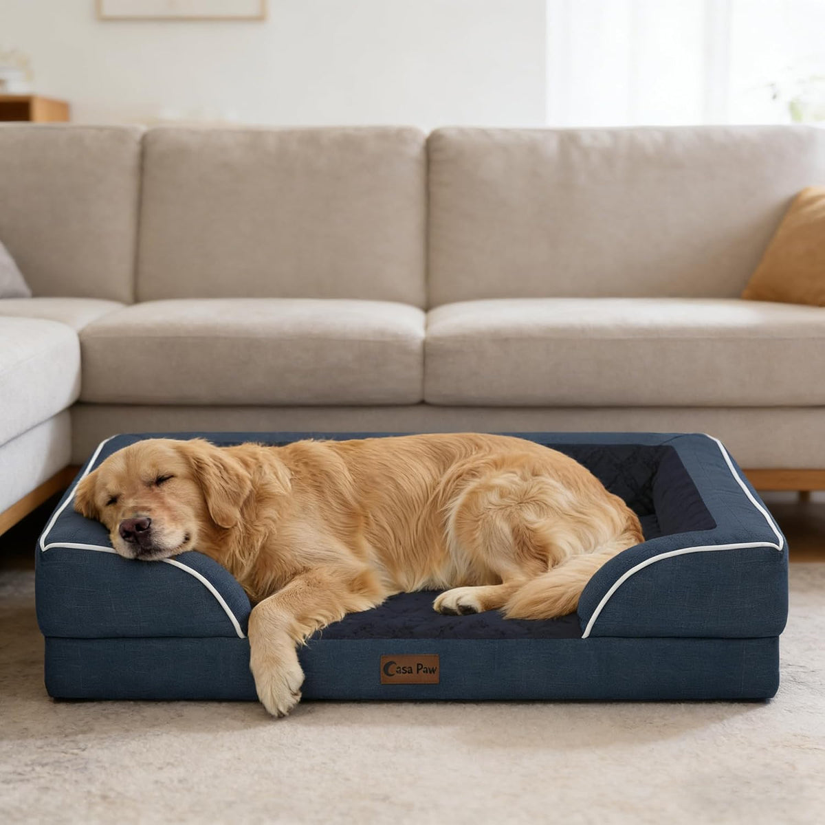 Casa Paw - Non-Slip Orthopedic Bed with Washable Cover for XL Dogs, Navy Blue at Pet Servo