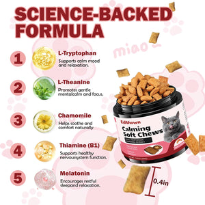 Edithown Calming Soft Chews for cats with science-backed formula ingredients on a white background at Pet Servo