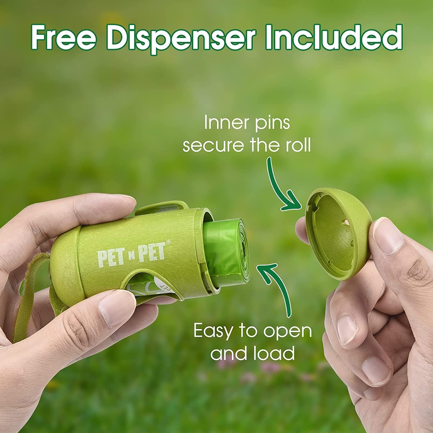 PET N PET - Dog Poop Bags with Dispenser – 180 / 360 / 720 Count, 41% Plant-Based, Extra Thick 9x13 Inch Green Unscented Waste Bags