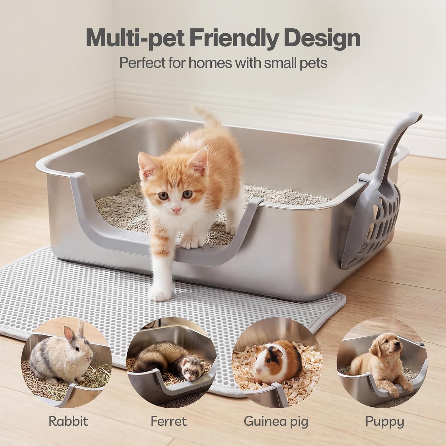 PaWz - Stainless Steel Cat Litter Box with Low Entry Easy to Clean & Odour Resistant at Pet Servo