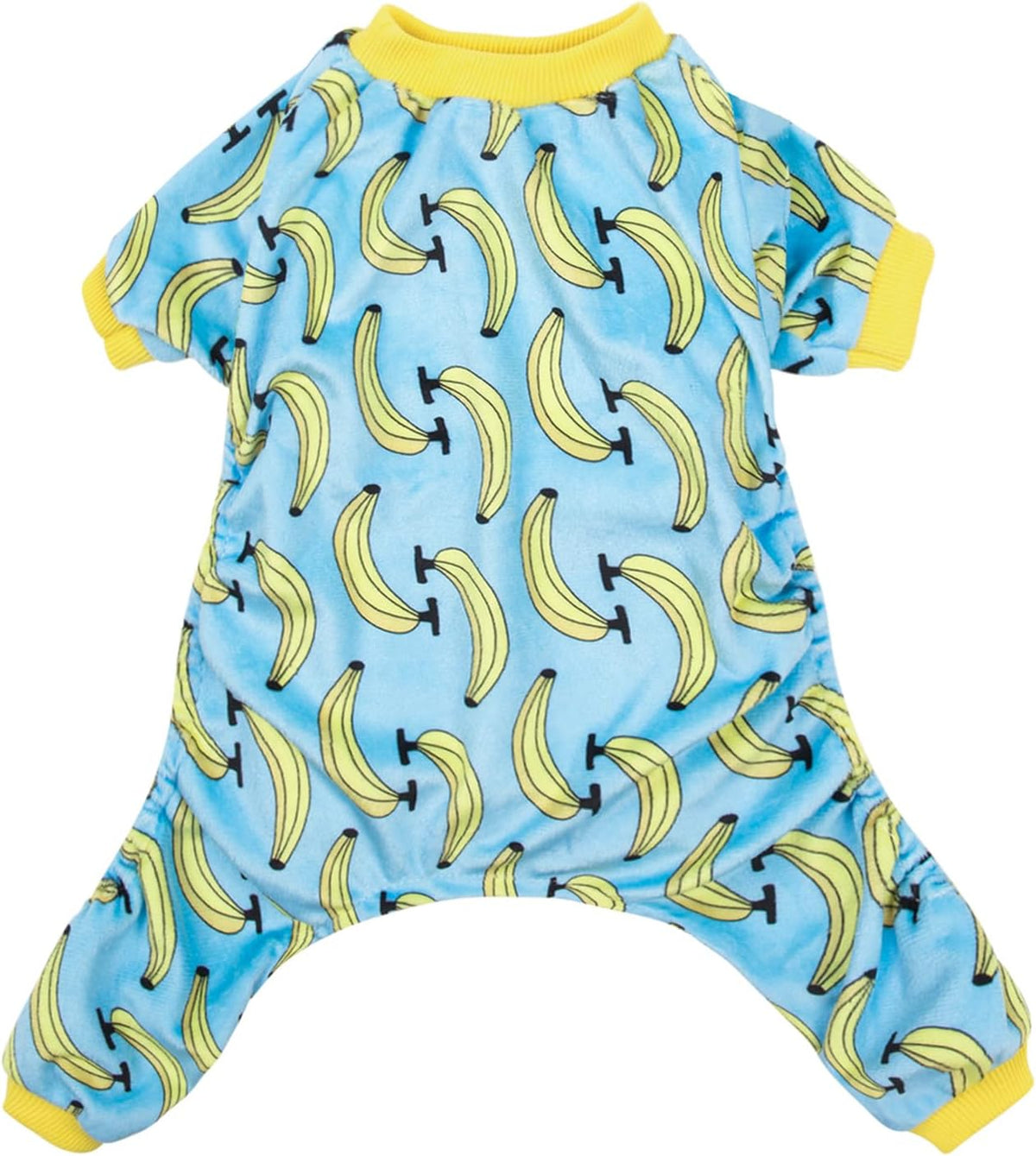 Children's onesie with banana pattern on a blue background at Pet Servo