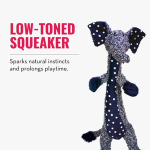 Dog toy with polka dot pattern on a white background, featuring text about its特性 at Pet Servo