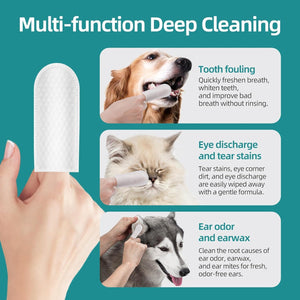 Product for multi-function deep cleaning with images of a dog, cat, and person using the product on a teal background at Pet Servo