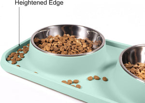 Pet feeding station with two bowls on a tray, showing a heightened edge at Pet Servo