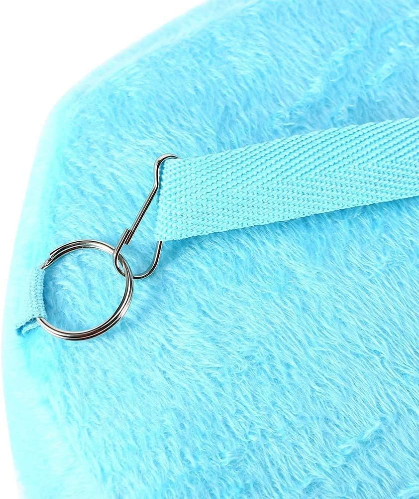 Close-up of a blue textured bag with a strap and metal ring on a white background at Pet Servo