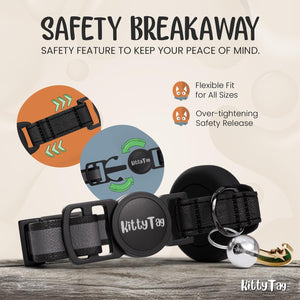 KittyTag safety breakaway pet collar with features highlighted on a neutral background at Pet Servo