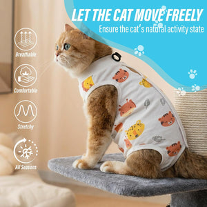 Viiotu - Soft Post-Surgery Recovery Suit for Female Cats, Forest Animals at Pet Servo