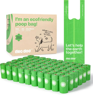 Deo Dog eco-friendly poop bag packaging with green bags and cardboard box on a white background at Pet Servo