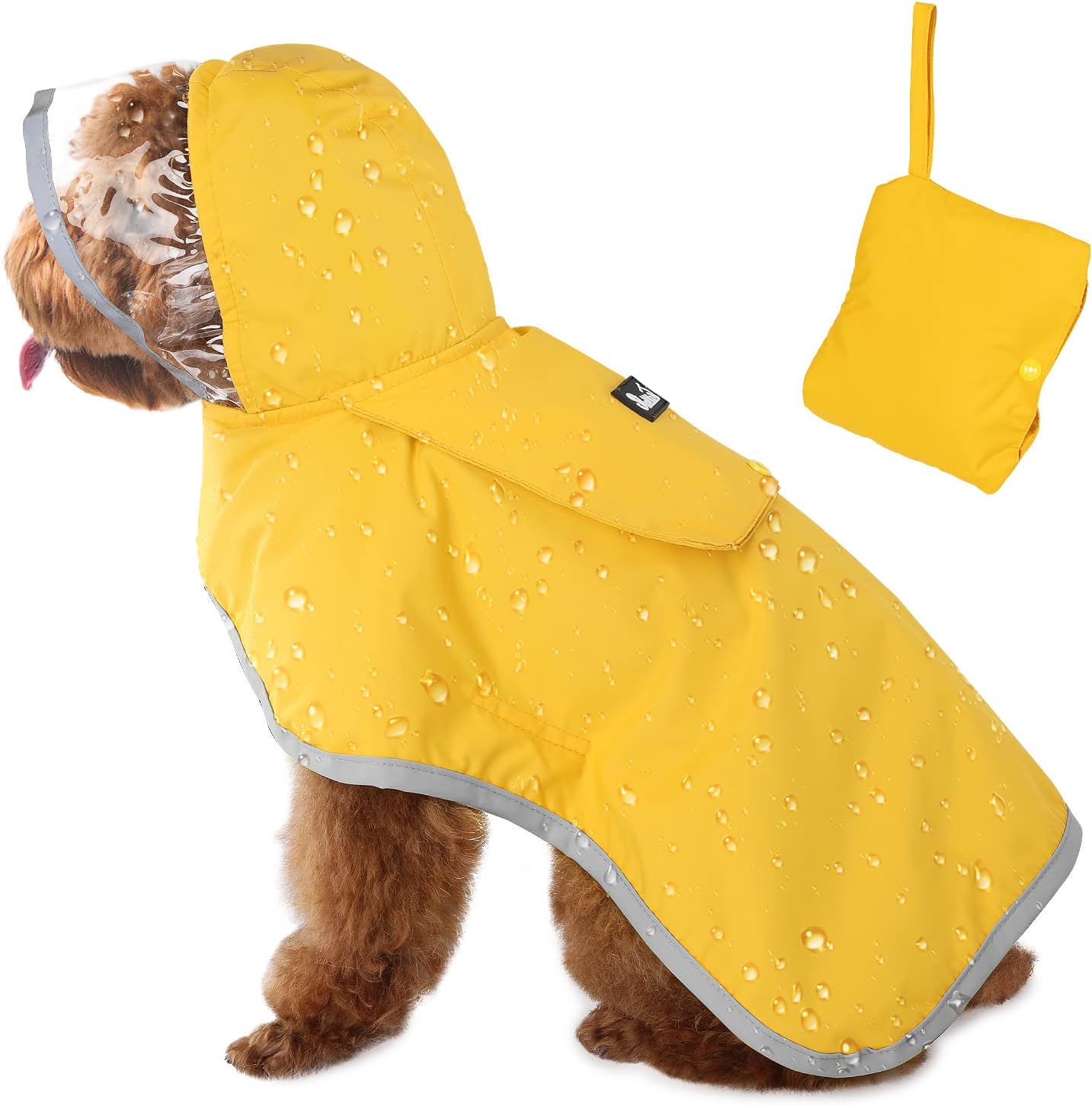 Yellow Hooded Dog Raincoat Waterproof Poncho - Petservo