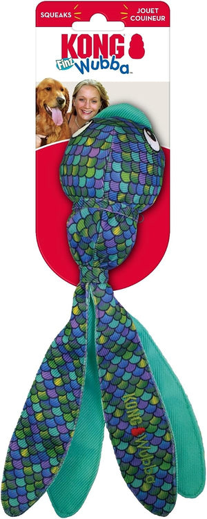 KONG Fish Wubba toy with colorful pattern on a red background at Pet Servo