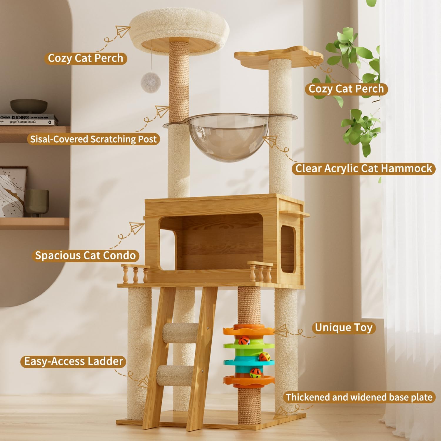 Elegaif - 147cm Modern Cat Tower - Pet Servo