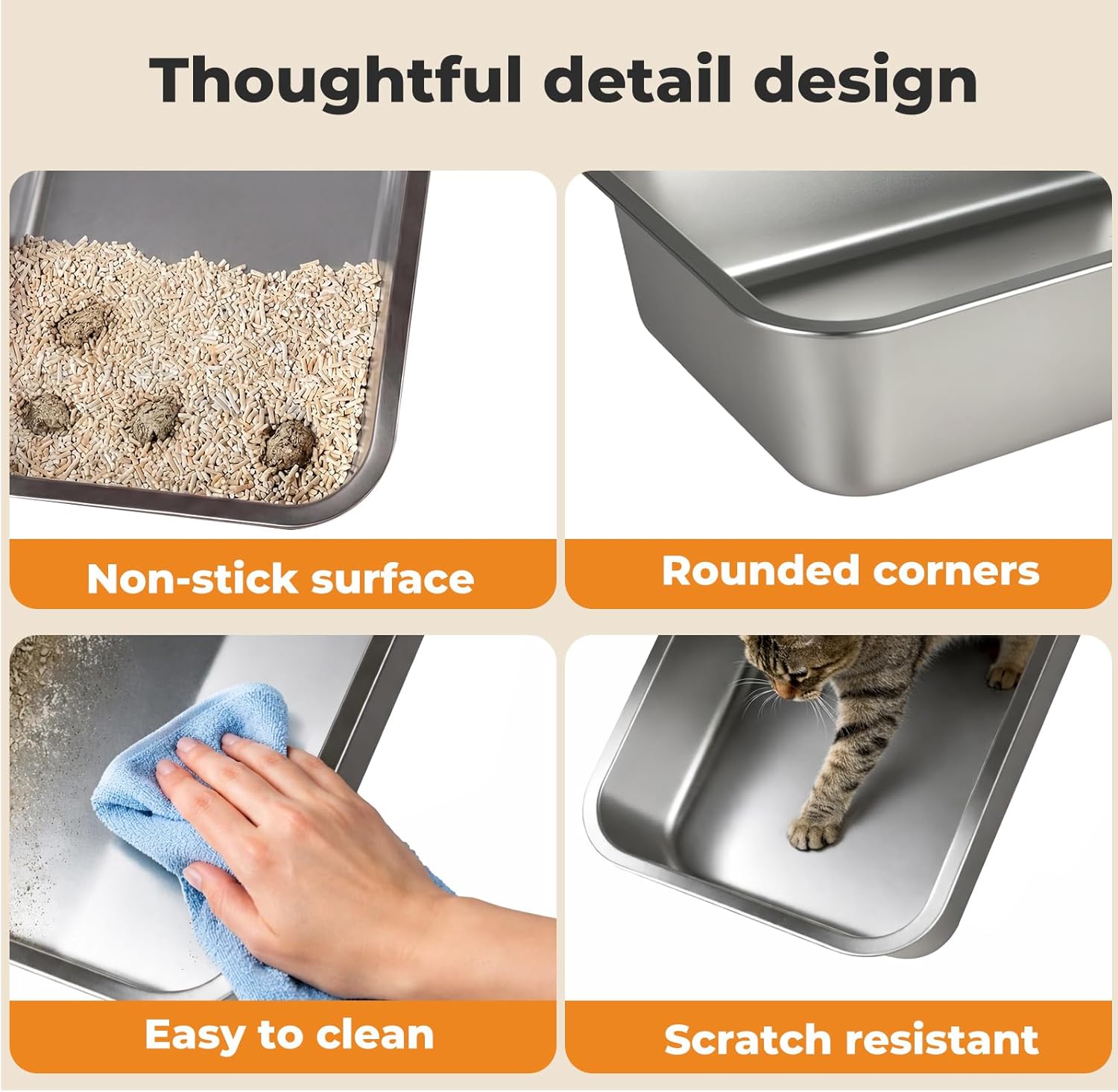 Pawz - Non-Sticky, Easy to Clean Stainless Steel Litter Box for Cats Kitty Kitten at Pet Servo