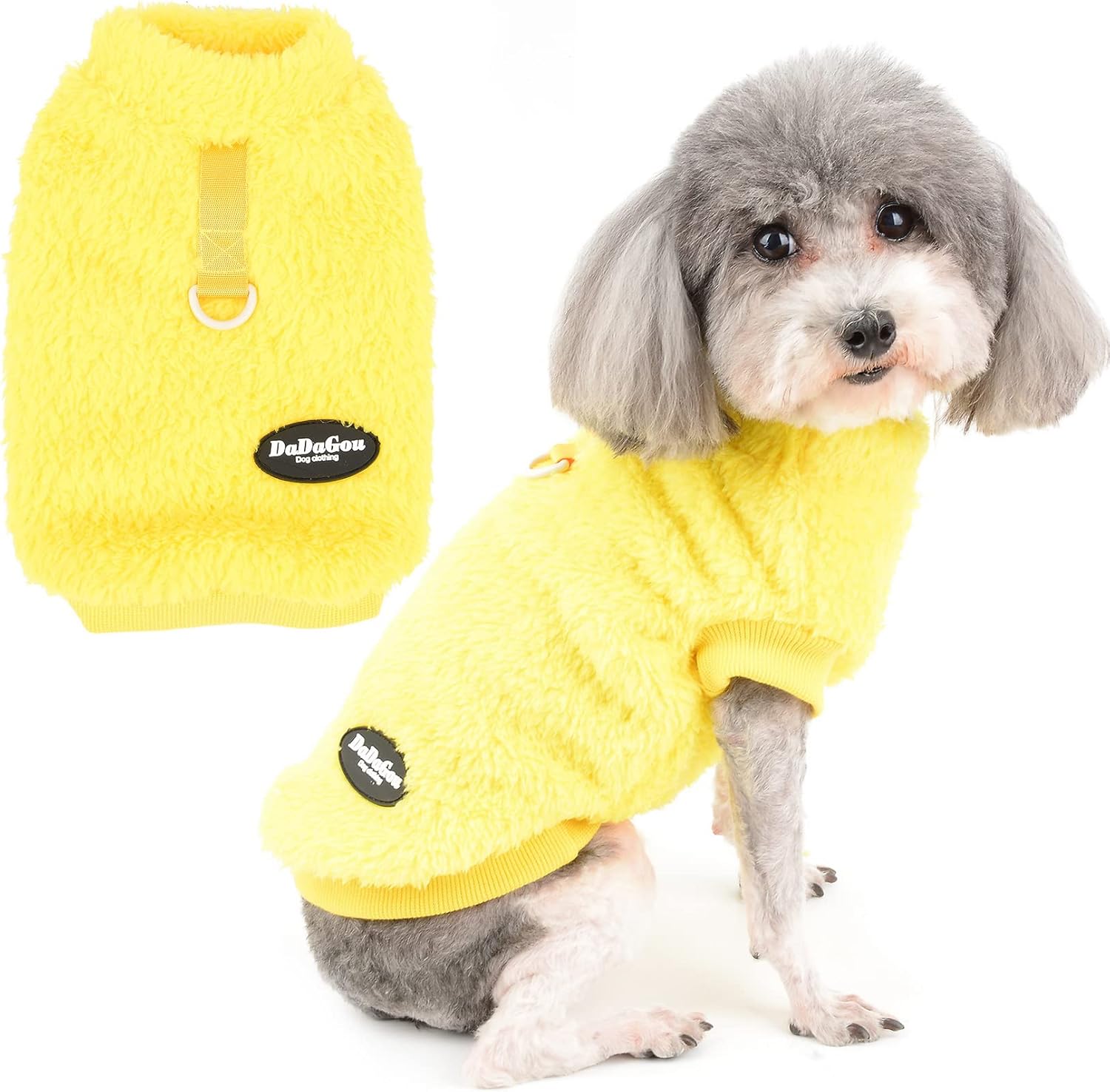 Yellow Fleece Dog Sweater – Cozy Winter w/D-Ring - Petservo
