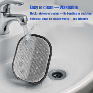 Mesh strainer being rinsed under running water in a sink with text about its features at Pet Servo