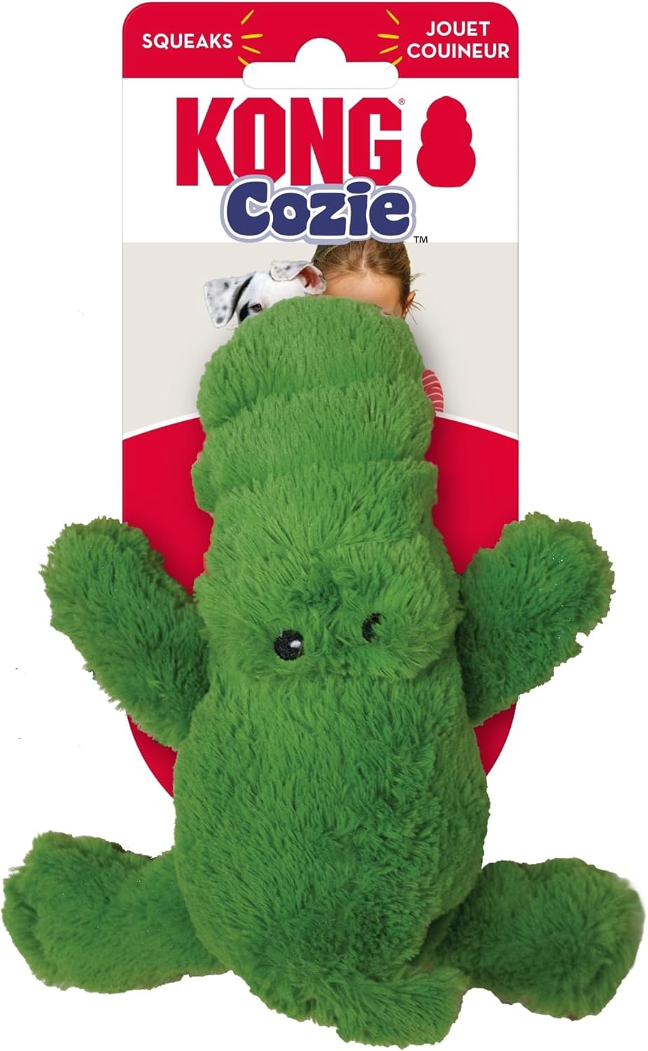 Green cactus-shaped KONG Cozie toy on packaging with visible branding at Pet Servo