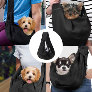 Collage of dogs in black pet carriers with close-up inset at Pet Servo