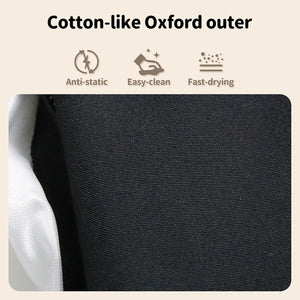 Cotton-like Oxford outer fabric with anti-static, easy-clean, and fast-drying icons on a beige background at Pet Servo