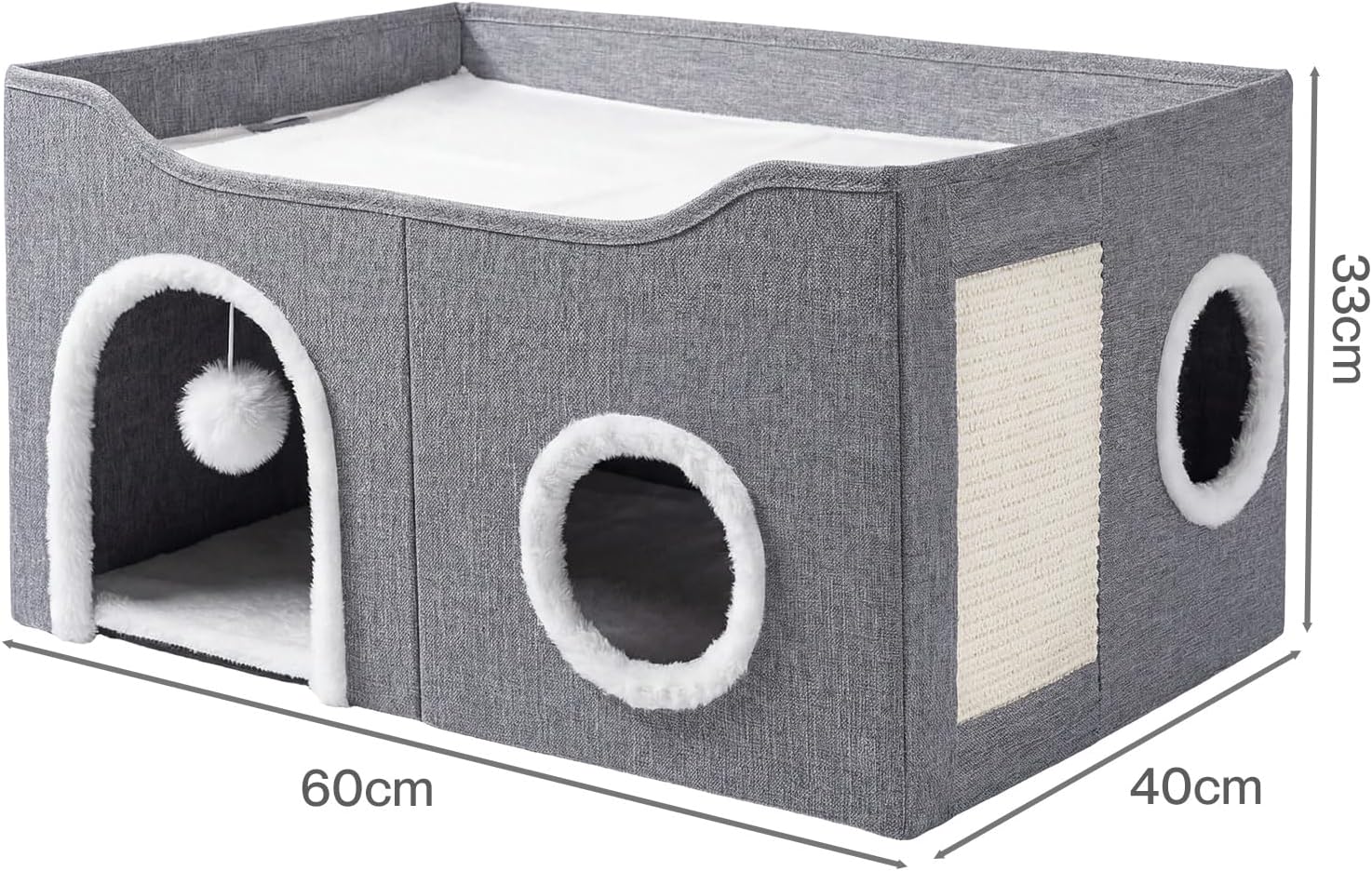 Pawz Large Enclosed Bed with Scratch Pad House for Indoor Cats, Grey at Pet Servo