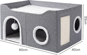 Pawz Large Enclosed Bed with Scratch Pad House for Indoor Cats, Grey at Pet Servo