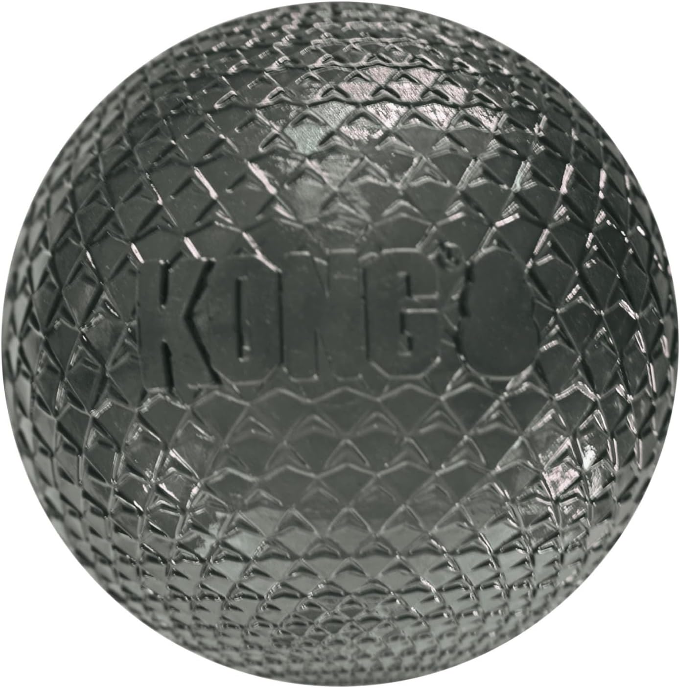 Black textured KONG ball on a white background at Pet Servo