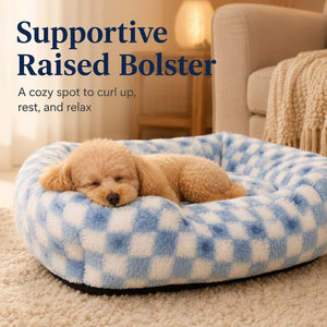 Pbed - Soft Plush Sleeping Bed with Raised Bolster for Small Medium Dogs, Blue at Pet Servo