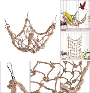 Bird hammock with detailed views and birds perched on it at Pet Servo