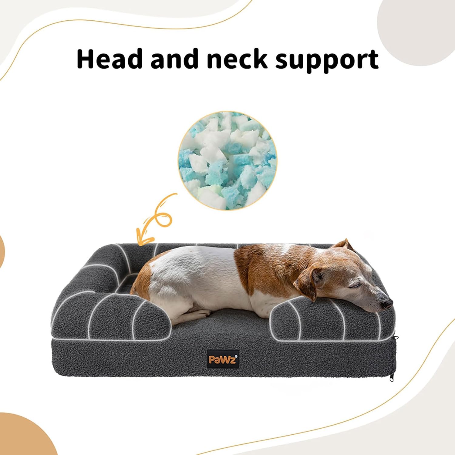PaWz - XL Memory Foam Pet Sofa Bed with Removable Washable Fluffy Cover (Grey) at Pet Servo