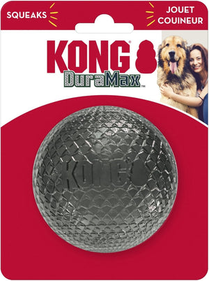 KONG DuraMax dog toy packaging with a textured ball on a red background at Pet Servo