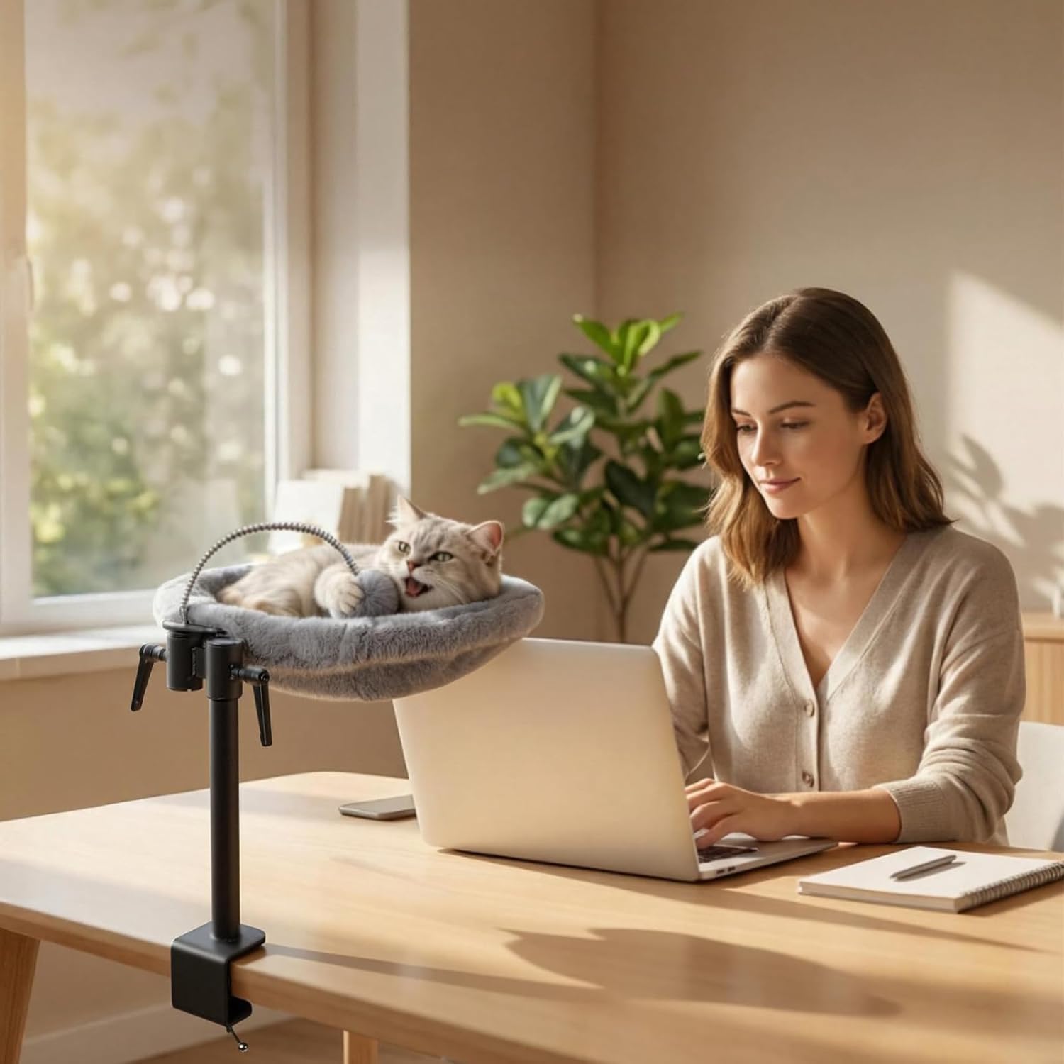 Pawz - Cat Desk Perch 360° Rotating Nest with Height Adjustable Washable Fabrics at Pet Servo