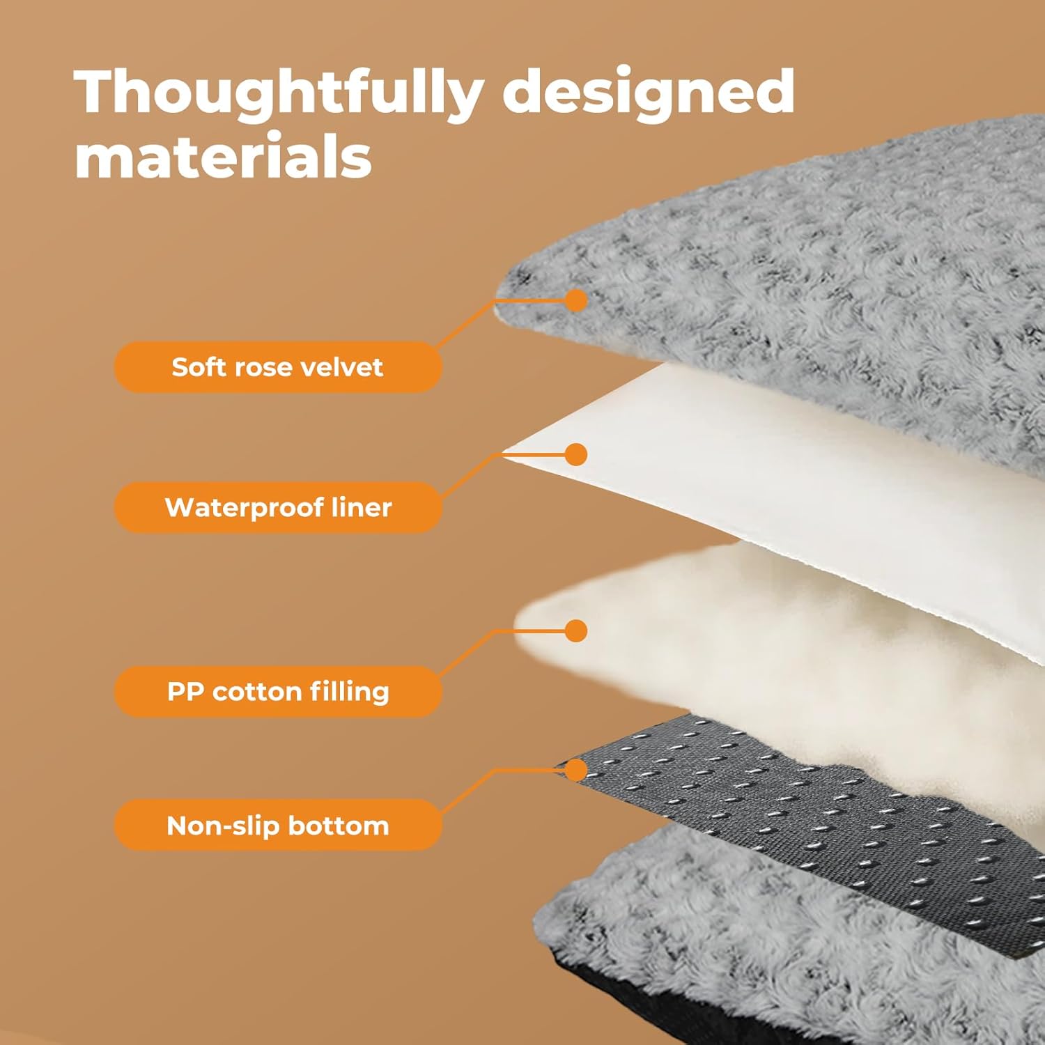 Layered material composition of a product with labels on a brown background at Pet Servo