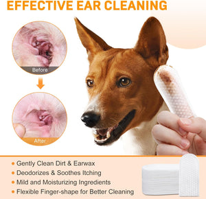 Dog ear cleaning product with before and after images and text about effective ear cleaning at Pet Servo