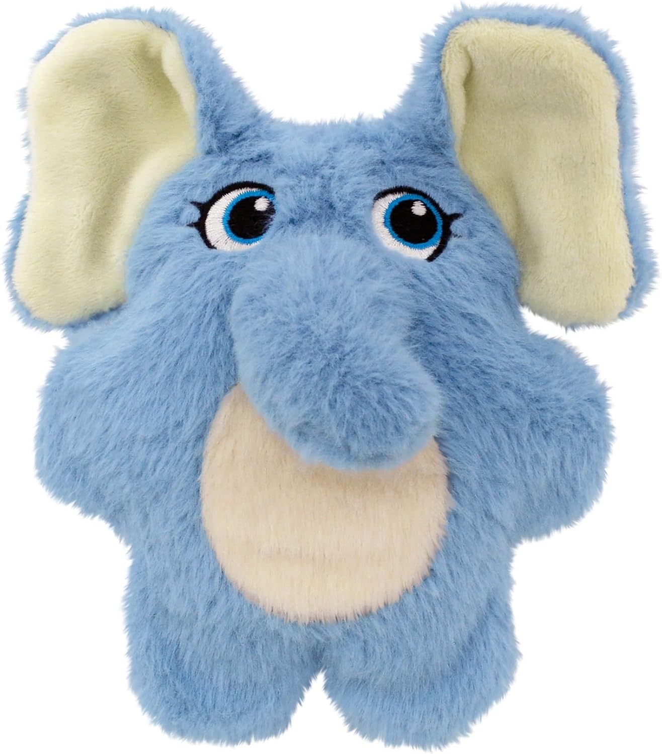 Blue plush elephant toy with cream-colored ears and trunk on a white background at Pet Servo