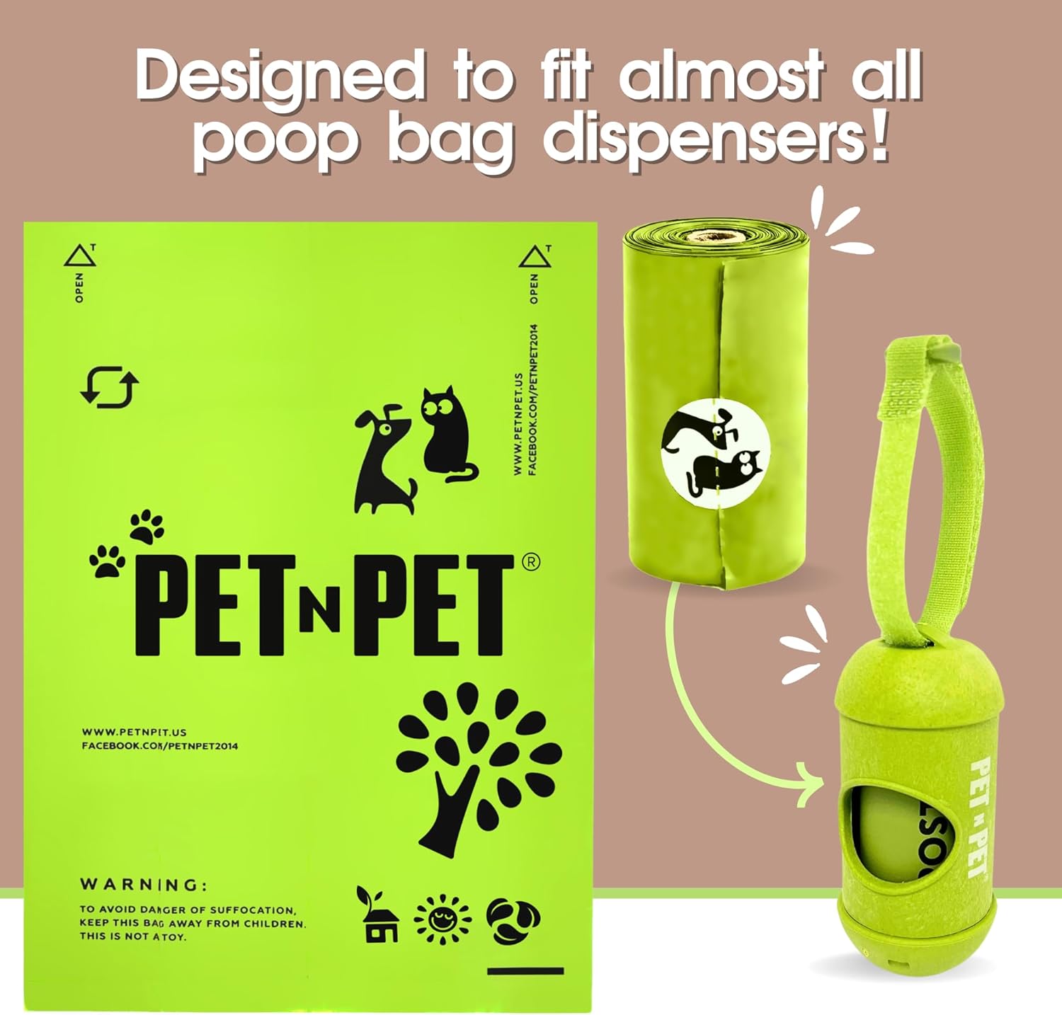Green PETnPET product packaging with dispenser and roll on a beige background