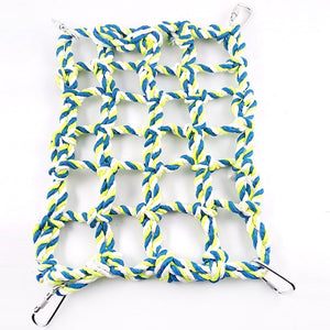 Rope netting with blue and yellow pattern on a white background at Pet Servo