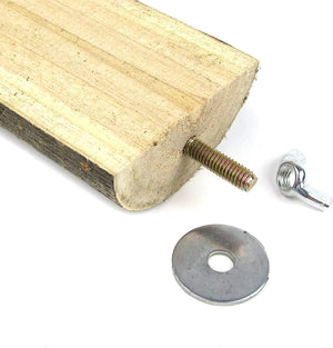 Wooden block with a screw and washer on a white background at Pet Servo