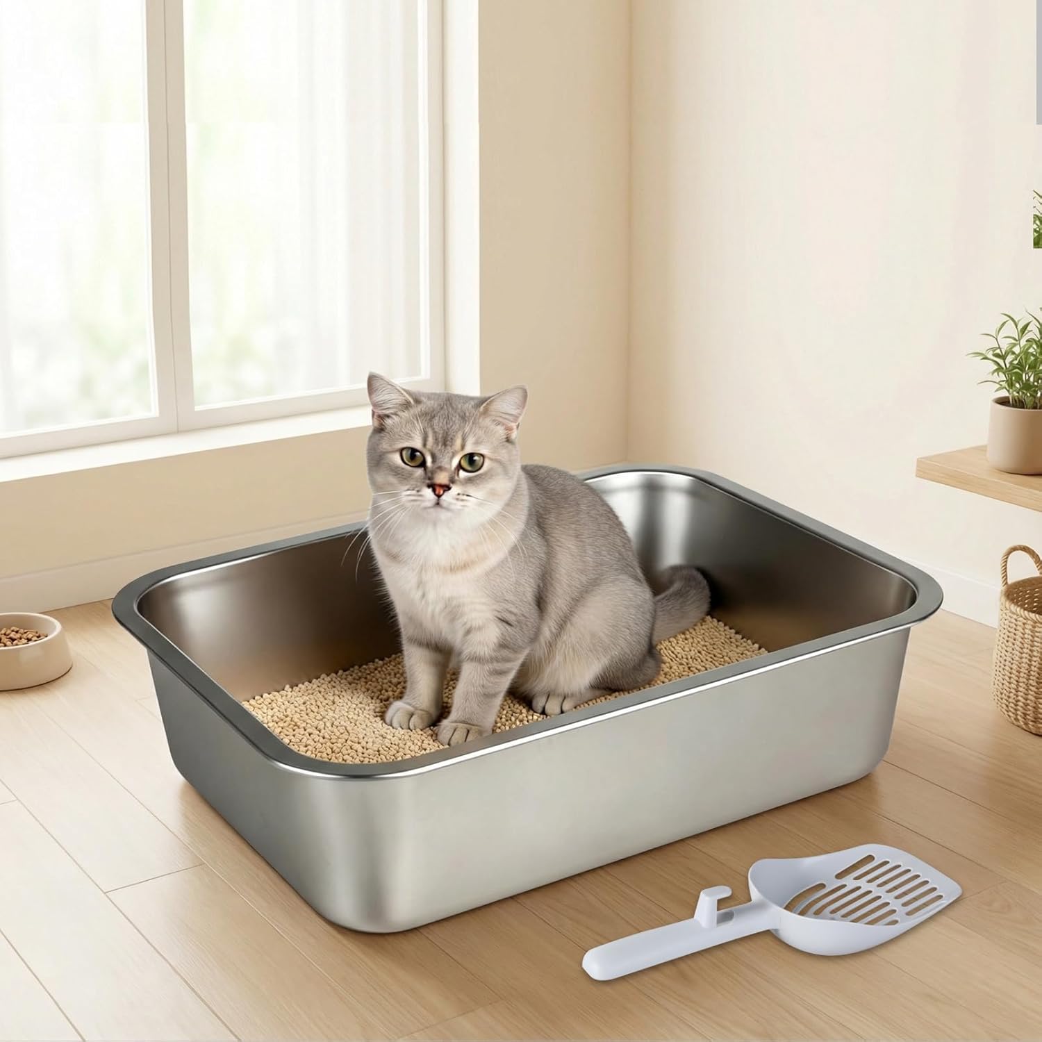Pawz - Non-Sticky, Easy to Clean Stainless Steel Litter Box for Cats Kitty Kitten at Pet Servo
