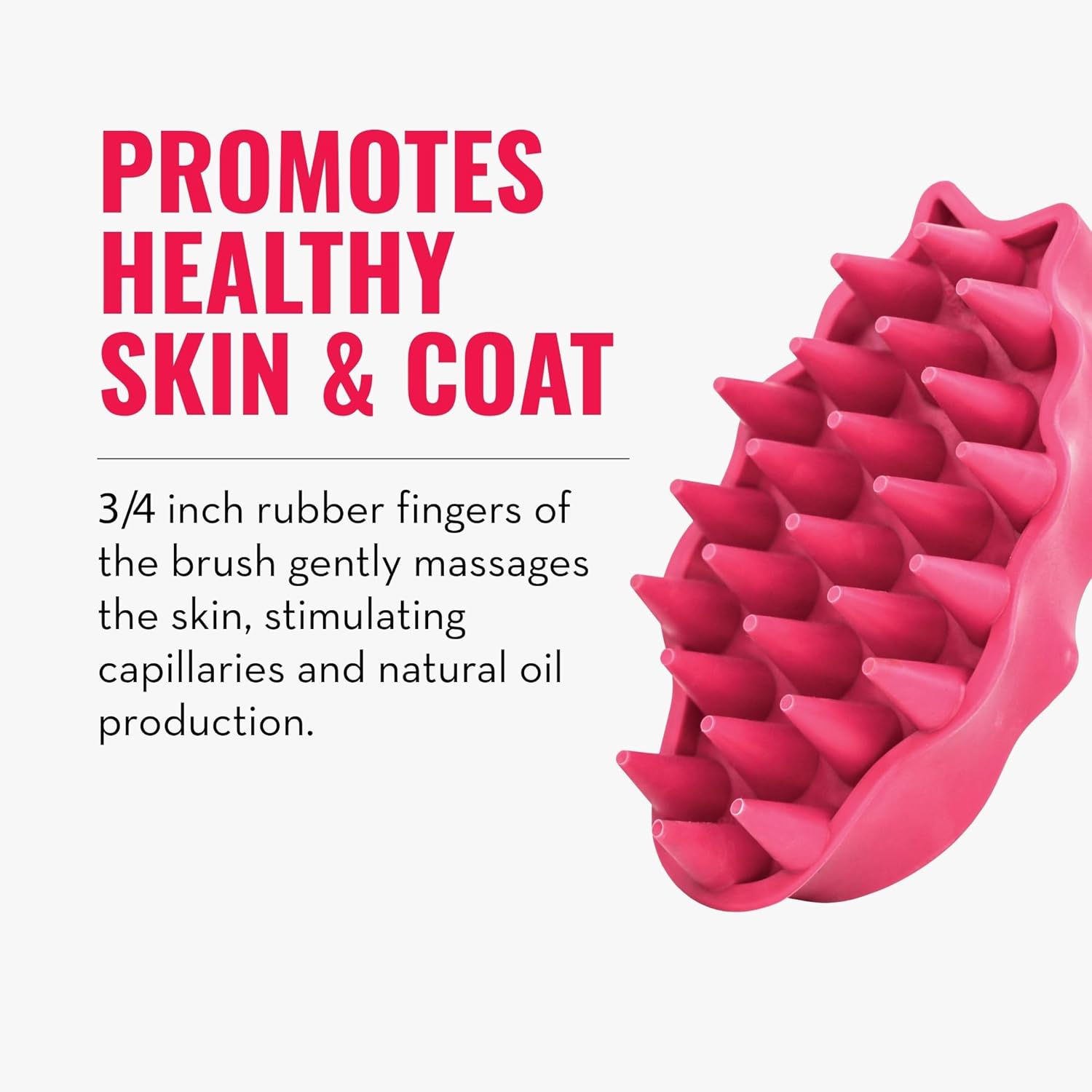 Pink grooming brush with text promoting healthy skin and coat on a white background at Pet Servo