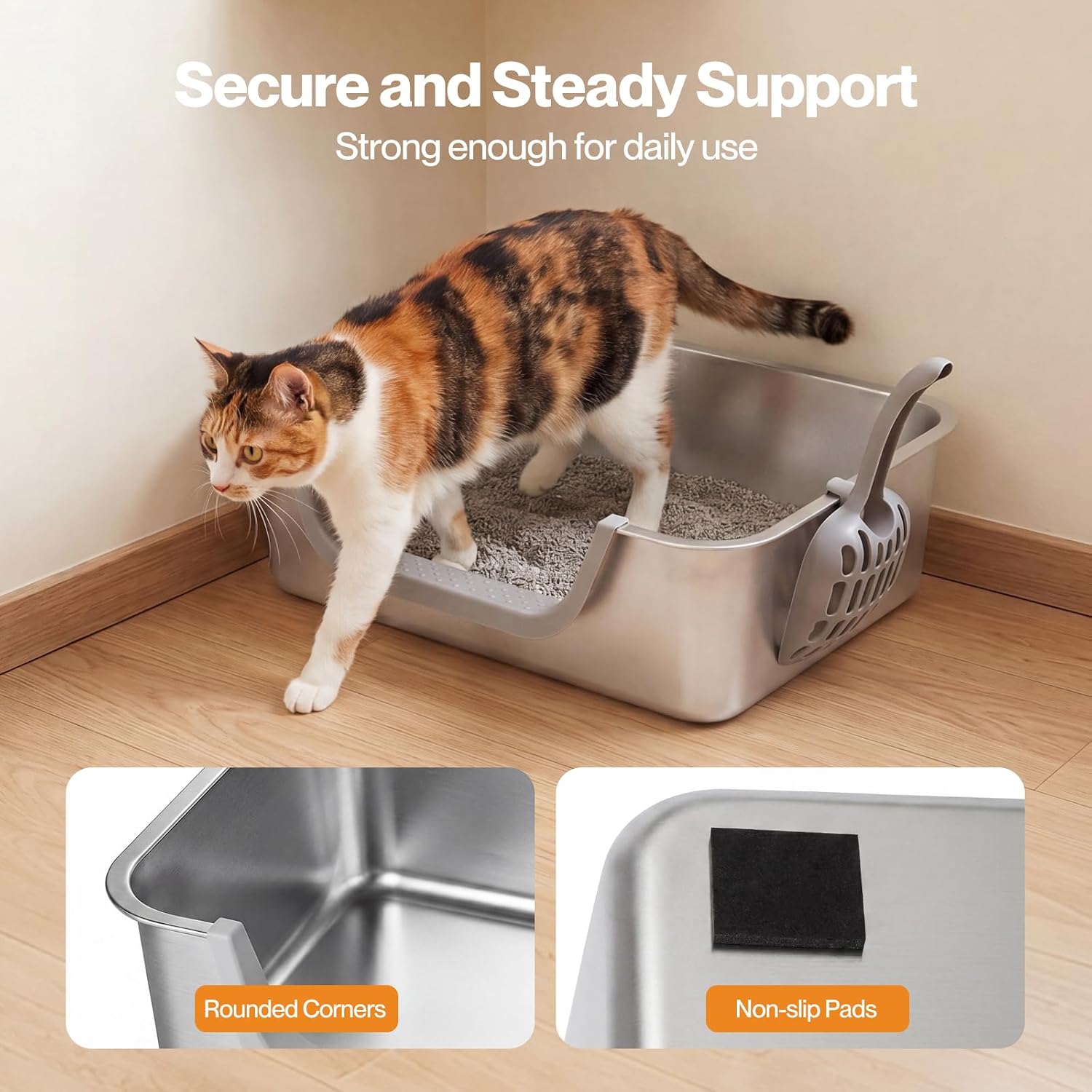 PaWz - Stainless Steel Cat Litter Box with Low Entry Easy to Clean & Odour Resistant at Pet Servo