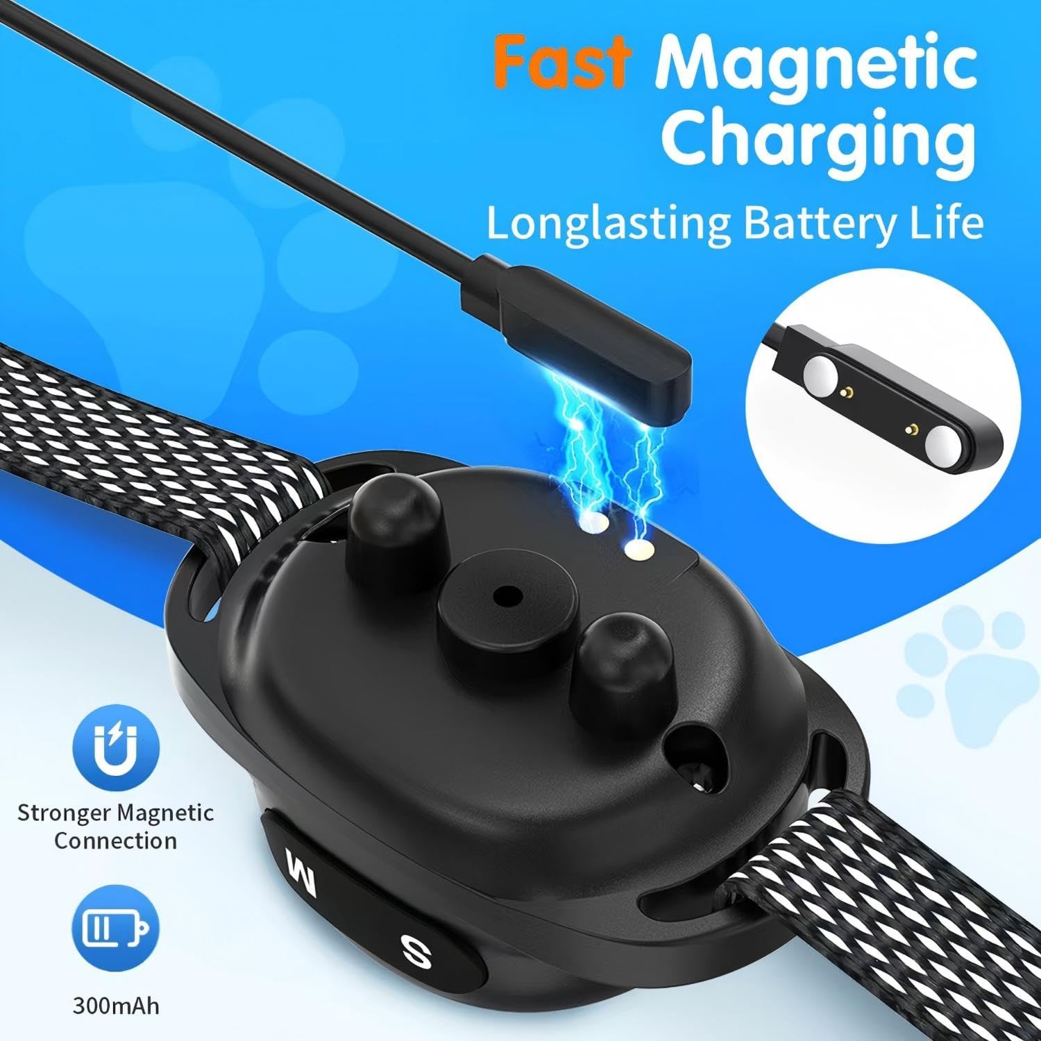 Black magnetic charging cable with text on a blue background at Pet Servo