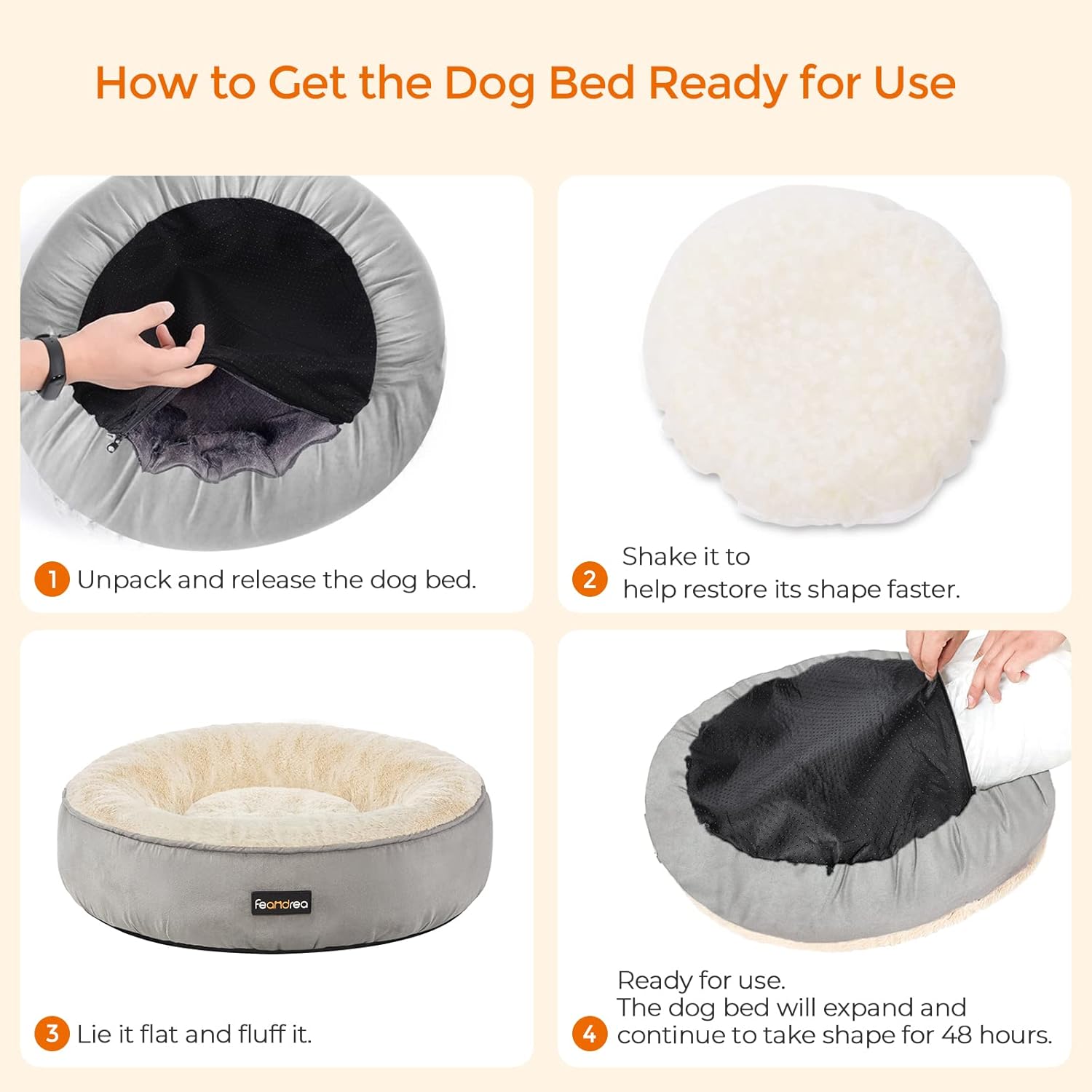 Instructions on how to prepare a dog bed for use with images and text at Pet Servo