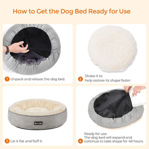 Instructions on how to prepare a dog bed for use with images and text at Pet Servo