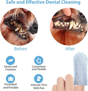 Before and after dental cleaning of a pet's mouth with text highlighting benefits at Pet Servo