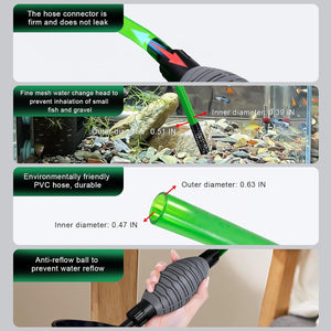 Aquarium cleaning tool with features highlighted on a gray background at Pet Servo