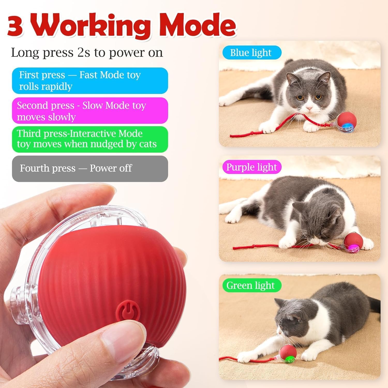 Cat toy with modes and lights, showing a cat interacting with it at Pet Servo