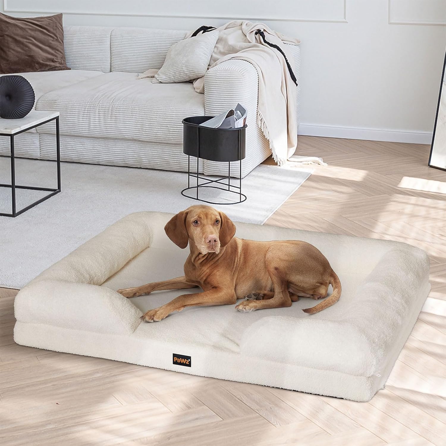 PaWz Memory Foam Pet Sofa Bed with Removable Washable Fluffy Cover (White) at Pet Servo